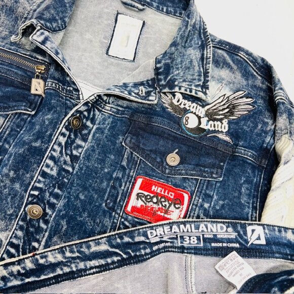 A Set Y2K STREETWEAR EMBROIDED Dreamland Denim Jeans Mens 3XL TOP,  Bot  JEAN 38 - Picture 16 of 16